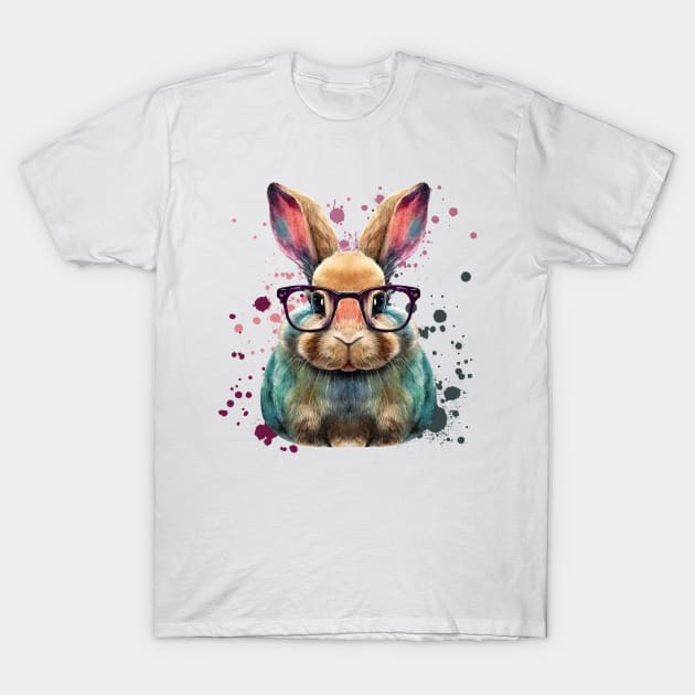 Bunny with Glasses T-Shirt by Designs by Ira
